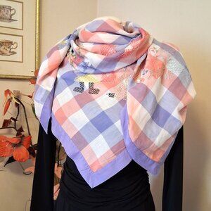 VTG Women's NEW SNOB 100% Cotton Large Square Multi Color Embroidered Scarf